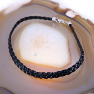 Bratara de piele neagra impletita cu elemente din argint c3398