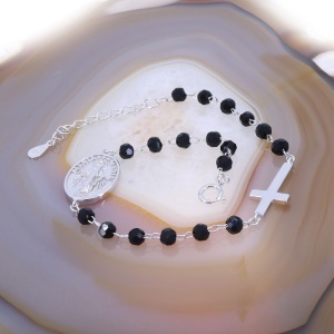 Bratara din Argint model Cruce si Iconita cu Cristale Negre c3324
