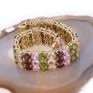 Bratara Placata cu aur decorata in intregime cu cristale Stralucitoare Multicolore Zirconia c1719 - Img 3