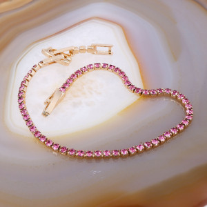 Bratara Placata cu Aur Rose model Tennis cu Cristale Zirconia roz c1513