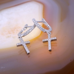 Cercei din argint 925 cu pandantiv cruce si presarati cu cristale zircon c4417 - Img 2