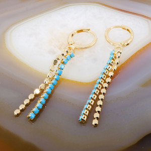 Cercei Fantezie Placati cu Aur Galben 18K model doua fire Turcoaz 3216