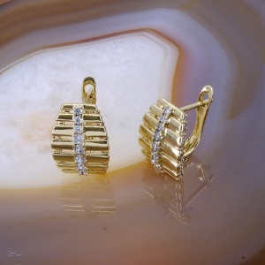 Cercei Frunza Placati cu Aur Galben cu Cristale Zircon c3955