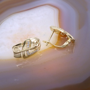 Cercei Ovali placati cu aur galben si completati cu cristale Zirconia c4134 - Img 2