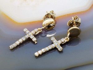 Cercei Placati cu Aur model Cruce cu Cristale Zirconia plc2736