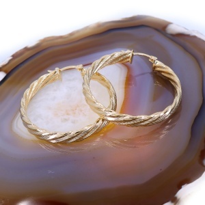 Cercei Rotunzi si plati creole 4cm placati cu aur 18K model Impletit fin c4192