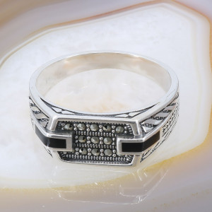 Inel tip Ghiul din Argint 925 cu Marcasite si Email Negru cod 2428