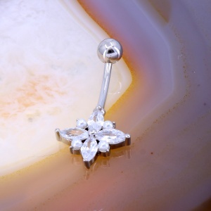 Piercing Floare din Argint 925 pt buric cu Cristale Zirconia c1301