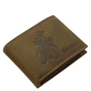 Portofel din piele Naturala Maro cu Imprimeu Hobby bicicletă Semicursiera