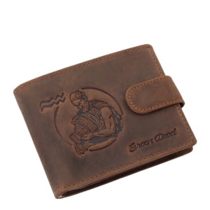 Portofel Zodie Varsator marca GreenDeed din piele Naturala maro cu capsa de protectie - Img 1