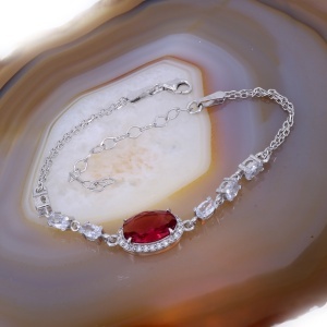 Bratara din Argint cu Cristal Pink Oval Cut si cristale transparente zirconia c3212