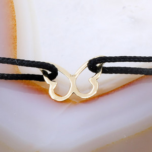 Bratara snur Negru cu Pandantiv din Aur 14K 585 model Fluture Contur au355