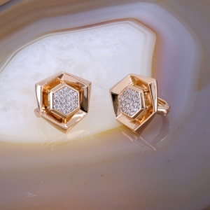 Cercei hexagonali placati cu aur rose cu cristale zircon c4019