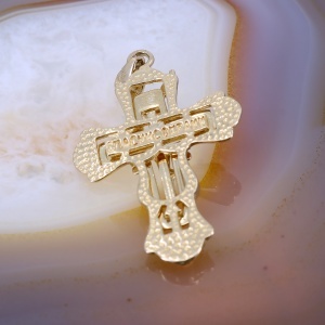 Pandantiv Cruce cu Isus din Aur Galben si Alb 14K 585 c838 - Img 2