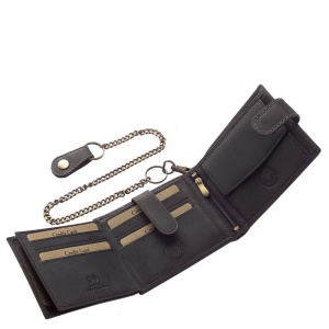 Portofel Barbati piele Naturala Neagra Motor Style Classic cu lant detasabil si RFID Protect - Img 3