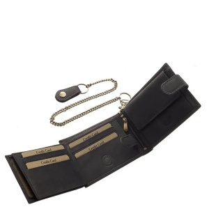 Portofel Barbati piele Naturala Negru Motor Style Classic cu lant detasabil si RFID Protect - Img 5