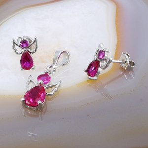 Set model Ingeras din Argint 925 cu Cristale Zirconia Roz cod 1443
