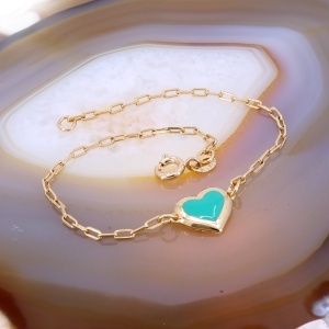 Bijuterie Bratara Placata cu Aur 18K cu pandantiv Inima si Email Verde c1711