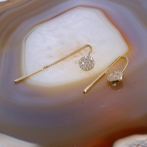 Cercei cu fir Lung din Aur 14K 585 model Rotunzi cu Cristale c786