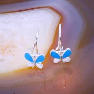 Cercei din argint model Fluture cu email Albastru c4330