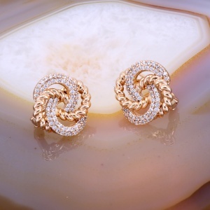 Cercei Placati cu Aur Rose model Floral, spirala cu Cristale c4063