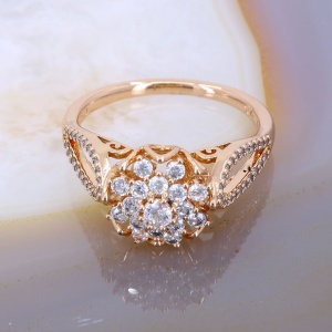 Inel Placat cu Aur Rose model Floare cu Cristale Zirconia c1566