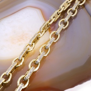 Lant Cuban Unisex Placat cu Aur Galben cu insertii de cristale zirconia c1274