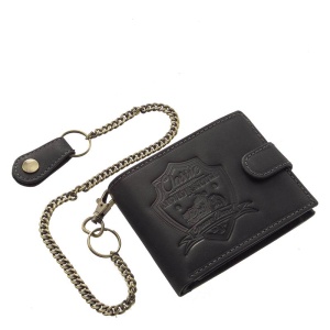 Portofel Barbati piele Naturala Negru Motor Style Classic cu lant detasabil si RFID Protect - Img 2