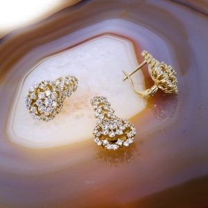 Set Biju Cercei si Pandantiv Placat cu Aur model Floare cu Cristale Zirconia c445 - Img 2