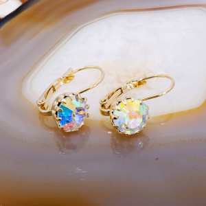 Cercei cu Cristal Zirconia si reflexii Multicolore, Placati cu Aur 18K c3489