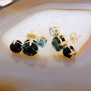 Cercei cu Cristale Zirconia Colorate Placati cu Aur 18K c3481