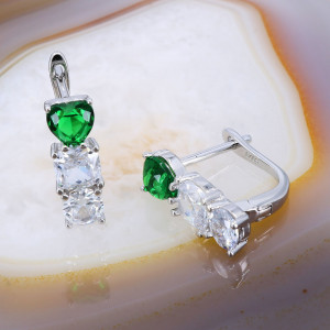 Cercei din Argint 925 cu Cristal Verde Heart Shape cod 3326