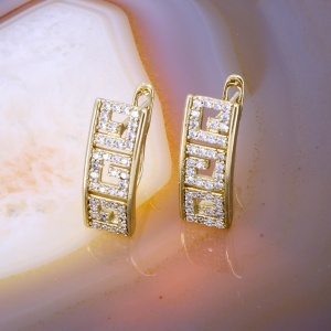 Cercei Hoop top placati cu aur model grecesc cu cristale zirconia c4043