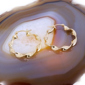 Cercei Rotunzi, creole model rasucit larg 3cm placati cu aur 18K c4188