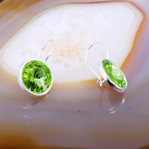 Cercei Rotunzi din Argint cu Cristal SW de Culoare Verde Lime c3686