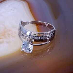Inel Double Solitaire din Argint cu Cristale Zirconia model Grecesc c3044