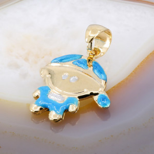 Pandantiv Baietel cu Sapca decorat cu Email Albastru Placat cu Aur Galben 18K 527