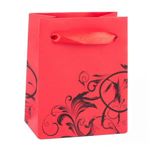 Punga Mica din Hartie Culoare Rosie cu Manere Panglica c23585