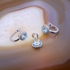 Set Bijuterie din Argint 925 cu Cristale Zirconia Rotunde Albastre c1681