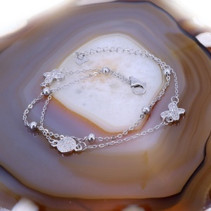Bratara doua fire din Argint cu pandantive Fluturi si cristale Zirconia c3313