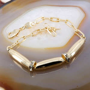 Bratara Fantezie cu forme Alungite si Cristale CZ Placata cu Aur Galben 18K 1358