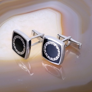 Butoni Patrati din Argint 925 decorati cu Email Negru c48 - Img 3