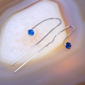 Cercei din Argint 925 model fir lung cu cristale Zirconia Albastre c3196 - Img 2