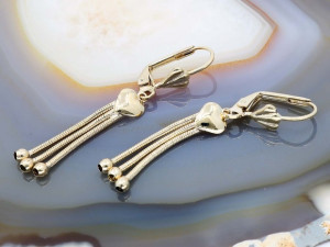 Cercei Placati cu Aur 18K model Inima cu trei fire si Bilute 2740
