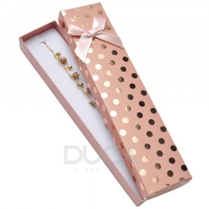 Cutie pe lung de Carton culoare Roz Somon cu Funda si Buline Aurii 155