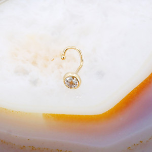 Piercing nas din Aur 14K cu Cristal Zirconia Alb Clar 372 - Img 2