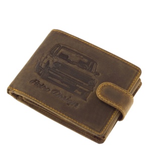 Portofel din piele naturala model Masina Retro culoare Maro cu Capsa