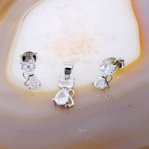 Set din Argint 925 cu Cristale Zirconia in forma de Pisica c1531