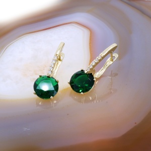 Cercei Hoop Top Placati cu Aur Galben cu Cristal Verde Multifatetat c3832