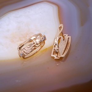 Cercei Placati cu aur Rose cu model si cristale zircon c4146 - Img 2